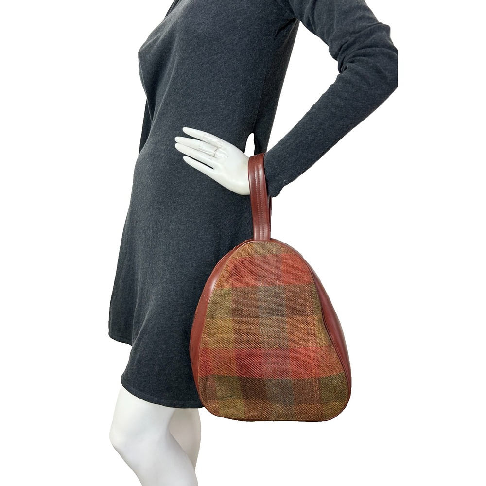 1960's MCM Brown Plaid Vinyl Mod SEBA Zipper Travel Sling Bag USA Brown